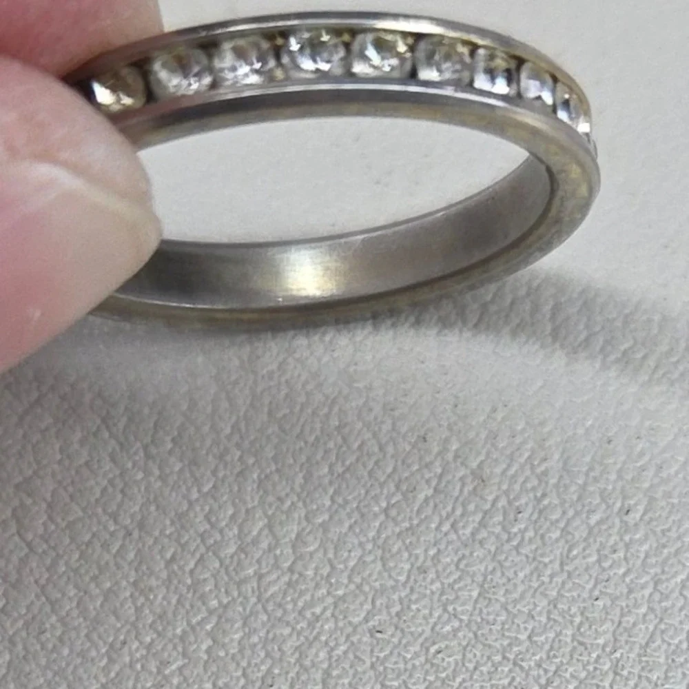 Silver Tone Crystal Eternity Band Ring Size 7.25 Channel Set Stacking Ring
